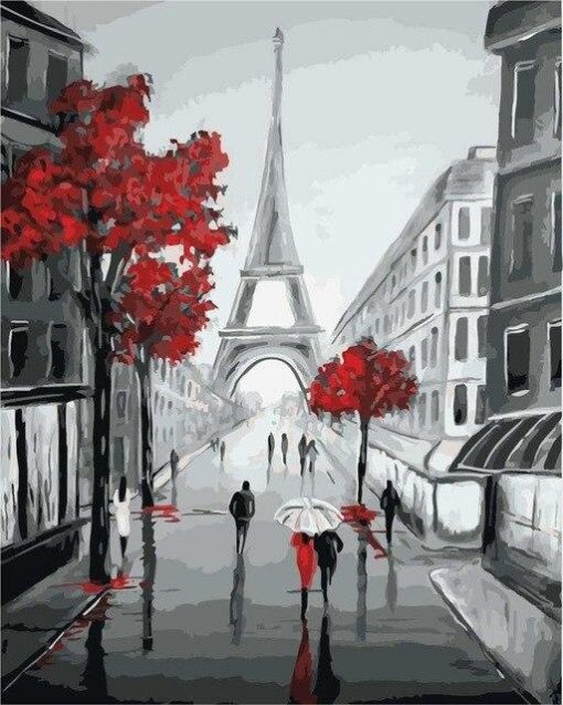 Paris Street View in Black and Red paint by numbers