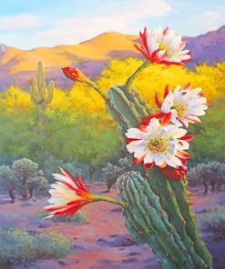 White Red Flowers And Cactus Paint by numbers