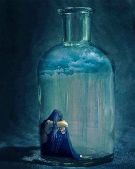 Sad Woman In A Glass Bottle Paint by numbers