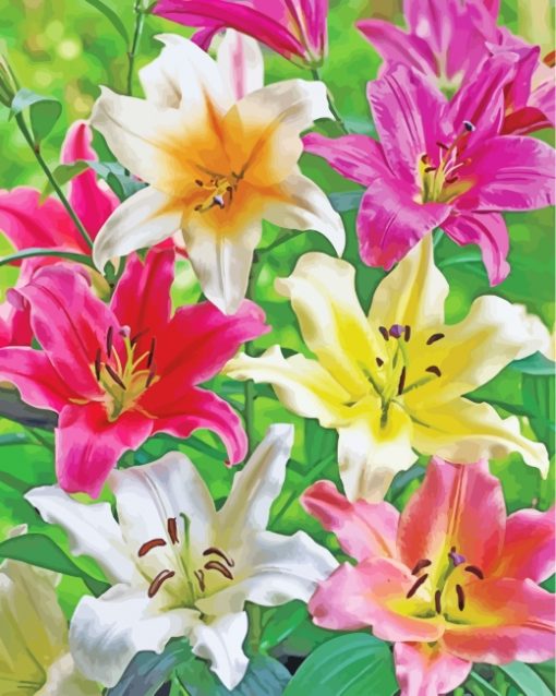 Blooming Colorful Lilies paint by numbers