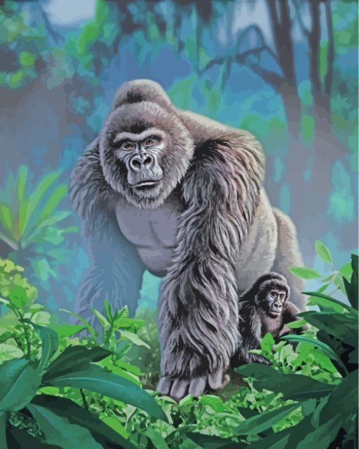 Gorilla And Baby paint by numbers