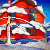 Pine Tree Red House Winter City paint by numbers