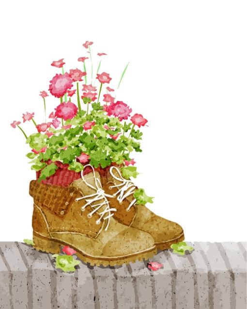 Pink Flowers In Shoes Paint by numbers