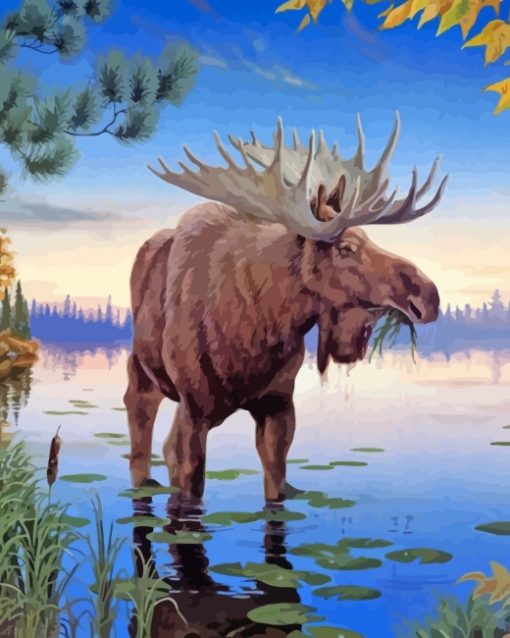 Moose In Lake paint by numbers