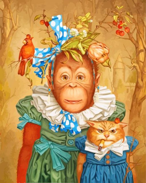 Monkey And Mad Cat paint by number