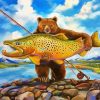 Bear And Trout Fish paint by numbers