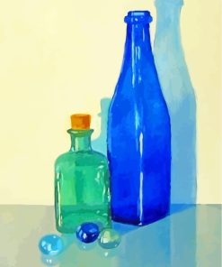 Blue Green Glass Bottles paint by numbers