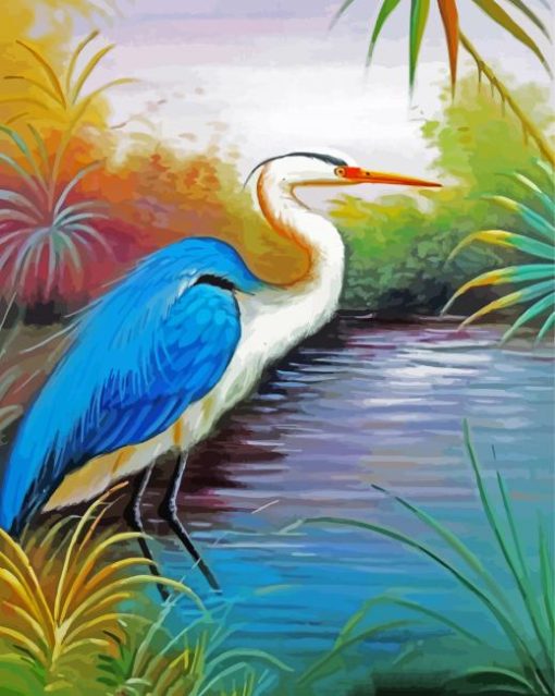 Blue Heron In Swamp paint by numbers