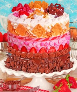 Chocolate And Fruits Cake paint by numbers