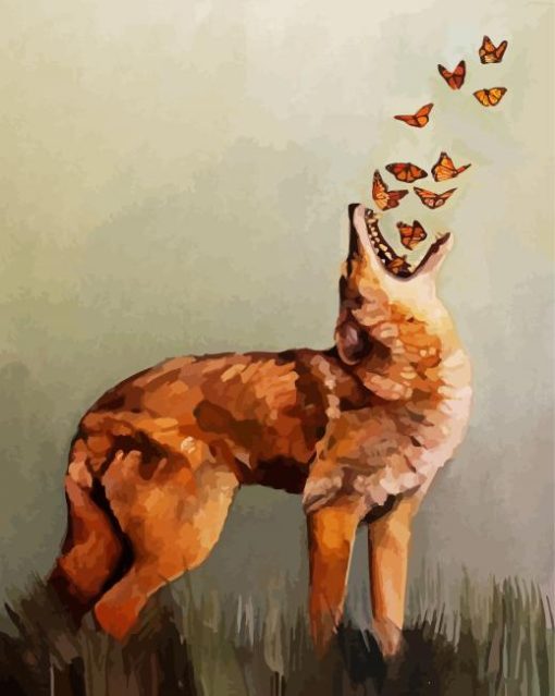 Coyote And Butterflies paint by numbers