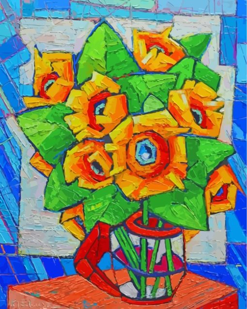 Cubist Sunflowers Vase paint by numbers