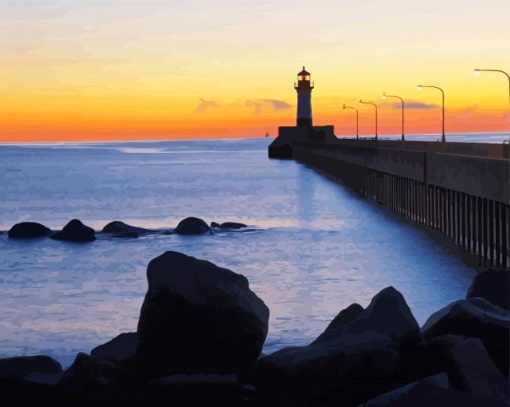 Duluth Harbor North Breakwater Light Shilouette paint by numbers