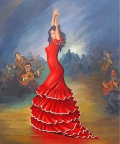 Flamenco Dancer Red Dress paint by numbers