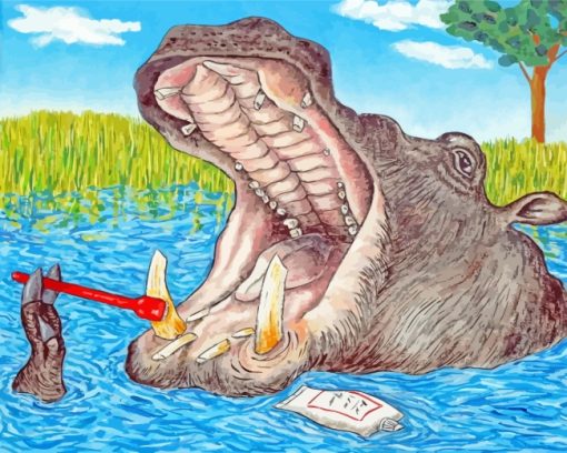 Hippo Brushing His Teeth paint by numbers