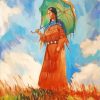 Indian Woman And Umbrella Paint by numbers