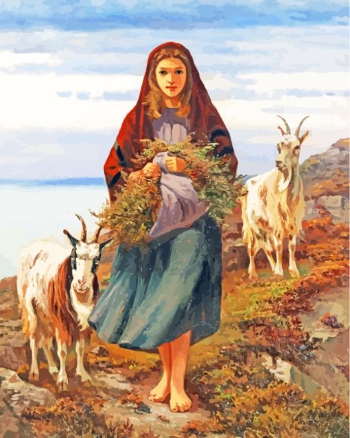 Irish Girl And Goats paint by numbers