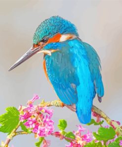 Kingfisher On Flowers Branch paint by numbers