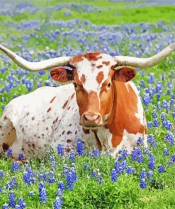 Longhorn In Bluebonnets paint by numbers