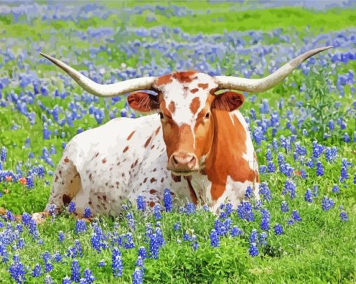 Longhorn In Bluebonnets paint by numbers