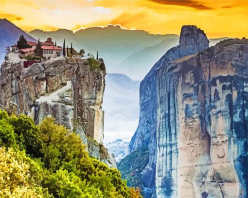 Aesthetic Meteora Greek paint by numbers