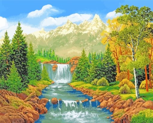 Nature Scene Waterfall paint by number