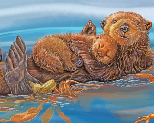 Otter Mother And Baby paint by numbers