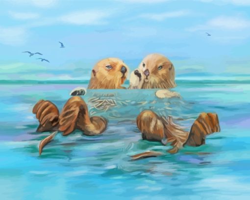 Otters Swimming paint by Numbers