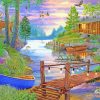 Rustic Footbridge By Lake paint by number