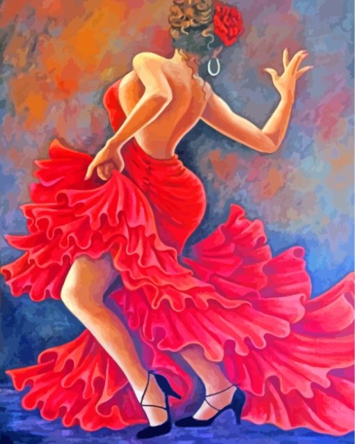 Spanish Dancer Red Dress paint by numbers