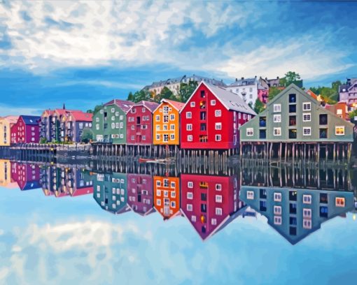 Trondheim Norway Buildings paint by numbers