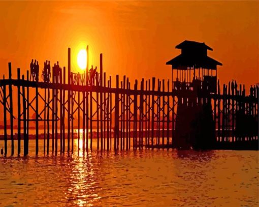 U Bein Bridge Myanmar paint by numbers