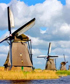 Windmills At Kinderdijk paint by numbers