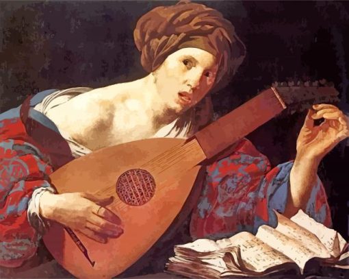 Woman Playing The Lute Hendrick Ter Brugghen paint by numbers