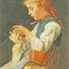 Young Girl Knitting paint by numbers