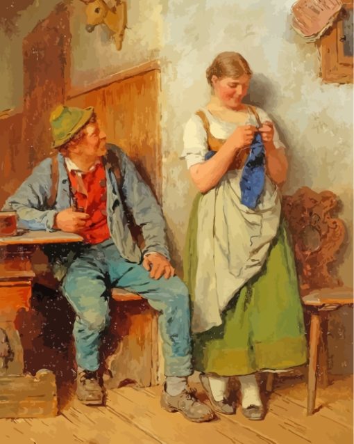 Young Woman Knitting paint by numbers