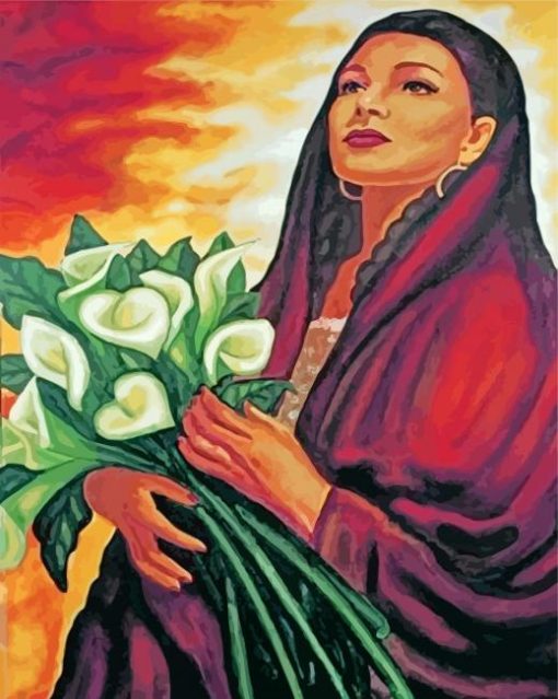 Hispanic Woman And White Flowers paint by numbers