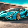 Aestehtic Cyan Lamborghini paint by numbers