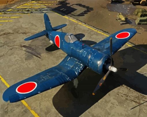 Blue F4u Airplaine paint by number