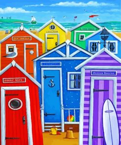 Colorful Beach Huts paint by numbers