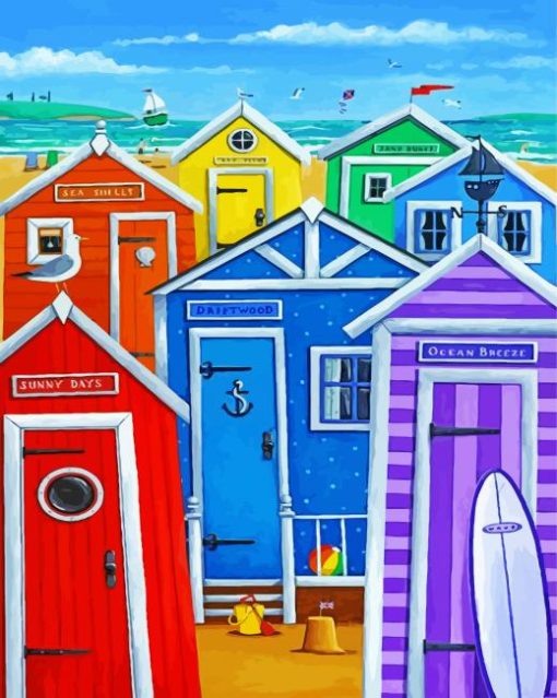 Colorful Beach Huts paint by numbers