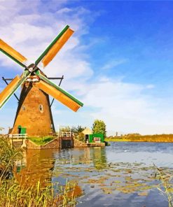 Windmills At Kinderdijk Netherlands paint by numbers