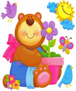 Cute Bear And Blue Bird paint by number