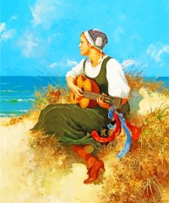 Guitarist Lady On The Beach paint by numbers