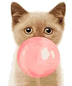 Kitty With Gum Bubble paint by numbers