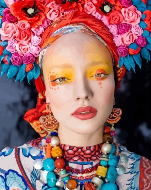 Lady With Floral Headdress paint by numbers