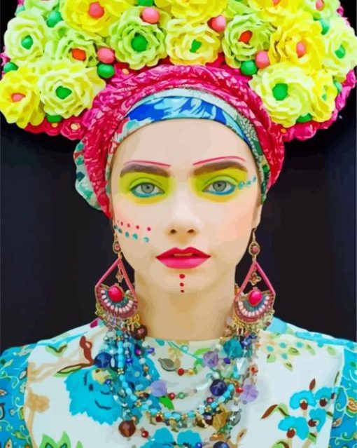 Lady With Floral Yellow Headdress paint by numbers