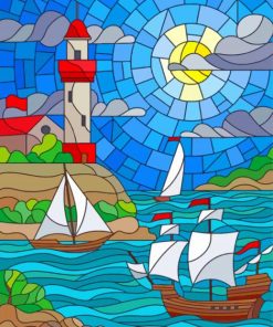 Stained Glass Lighthouse Illustration paint by numbers