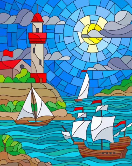 Stained Glass Lighthouse Illustration paint by numbers