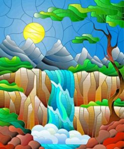 Stained Glass Waterfall Illustration paint by number