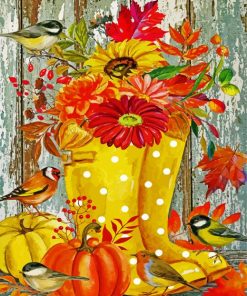 Yellow Boots And Flowers Birds paint by numbers